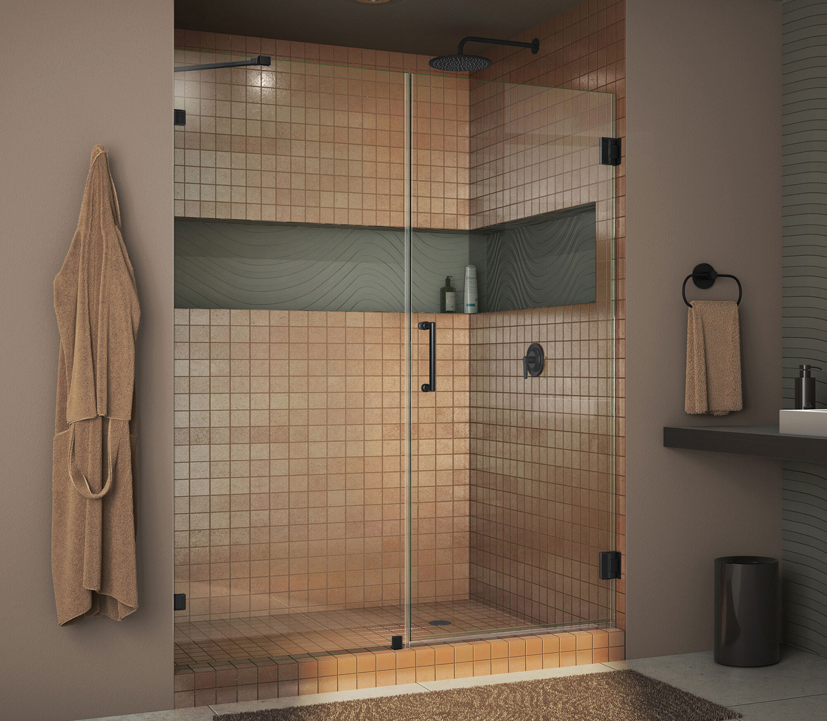     В случае необходимости поднимать уровень пола на выручку может прийти вот такой способ обустройства душевой с бортиком из плитки