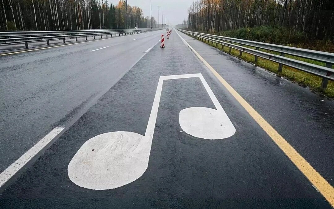 
Музыкальная разметка на 653-м километре платной трассы М-11 «Нева» (Фото: Государственная компания «Российские автомобильные дороги»)