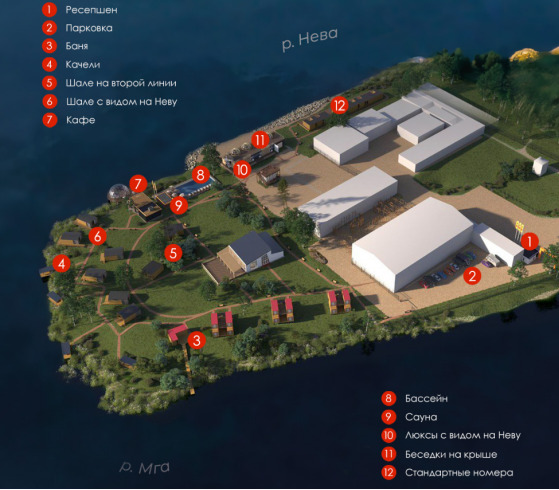 Рис. 1 Карта загородного клуба "Мыс на Неве"