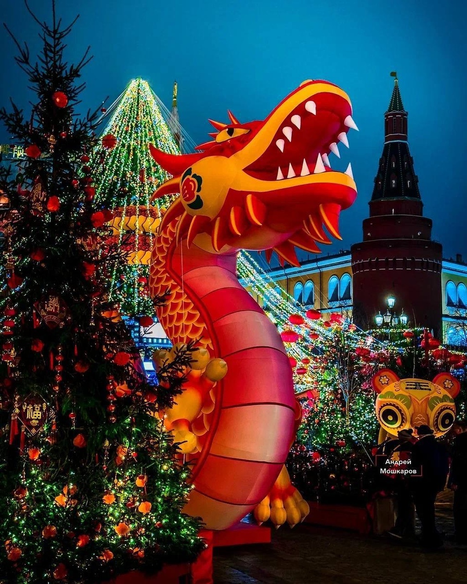 Москва встречает китайский Новый год: драконы, фонарики и очереди на фото  