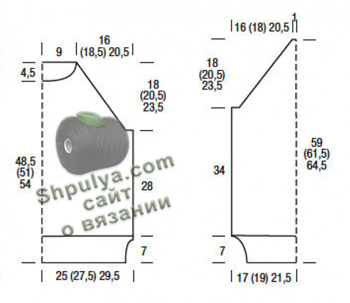 Выкройка женского пуловера спицами