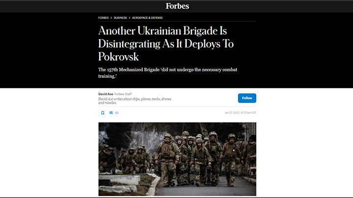    Forbes уведомляет уважаемую публику с большими деньгами о развале ещё одной украинской бригады при попытке поставить её на оборону Покровска. Скриншот сайта forbes.com