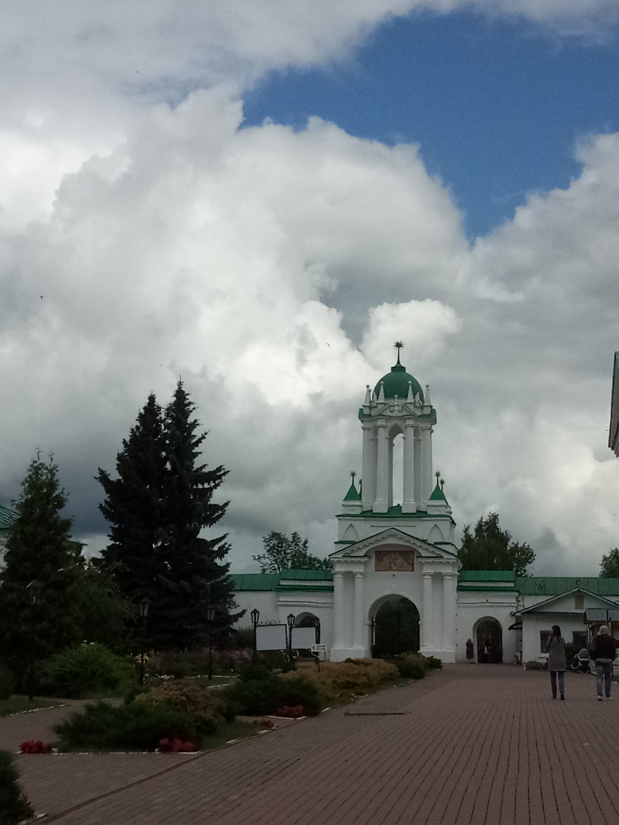 Северные (Въездные) ворота монастыря. Заметно, что северная стена ограды монастыря ниже и не имеет боевого хода. Странно, тк обычно напольные оборонительные сооружения делают более мощными.