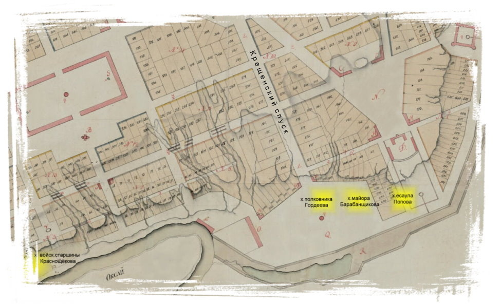 Примерное местоположение хутора есаула Попова на плане Де Воллана 1804 года