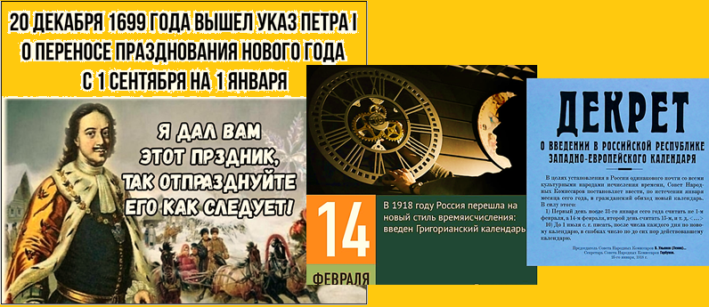 Фактически скрывается, что в России было две реформы календаря с переносом дней вперёд на 10 и на 13 дней.