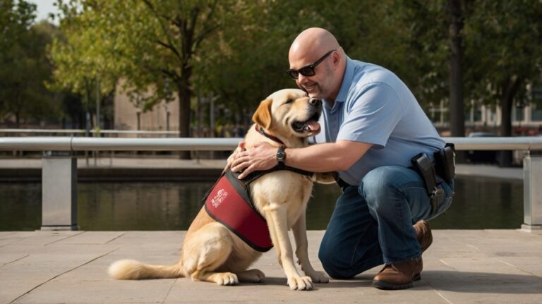    Момент, когда незрячий человек впервые обнимает своего нового лучшего друга — собаку-поводыря.