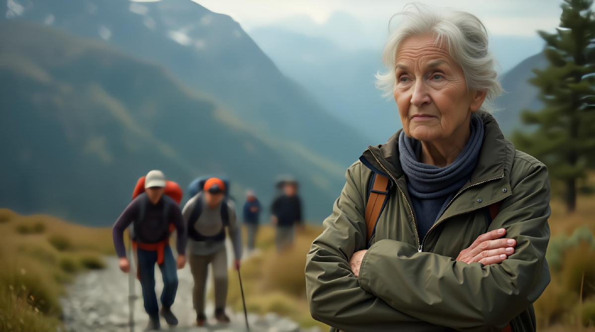 У горного хребта, где начинался наш маршрут. Вокруг — десятки туристов