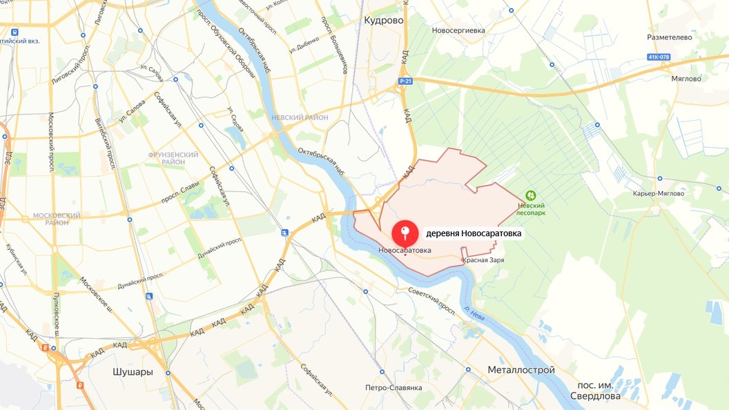 Деревня Новосаратовка на карте Санкт-Петербурга