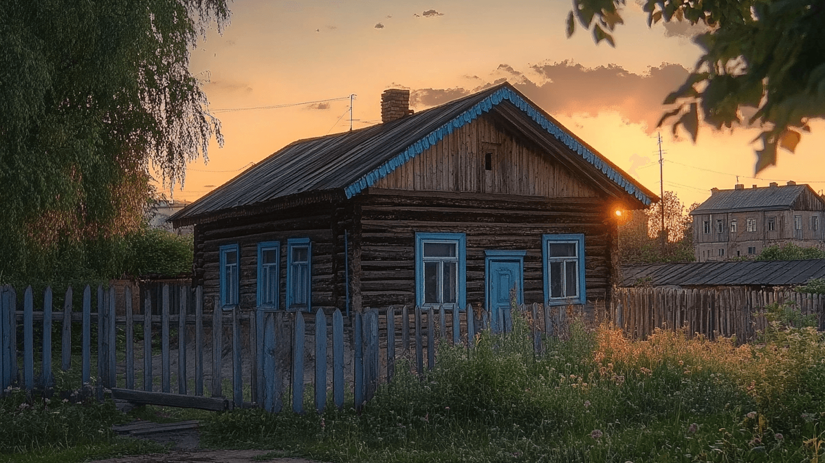 Дом в селе. Изображение сгенерировано с помощью нейросети Midjourney