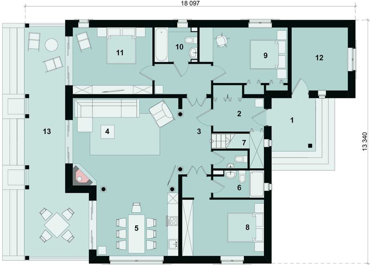 3. КАБЕРНЕ 210 м2 - проект дома с 3 спальнями и котельной внизу, мезонином, террасой. Без парковки