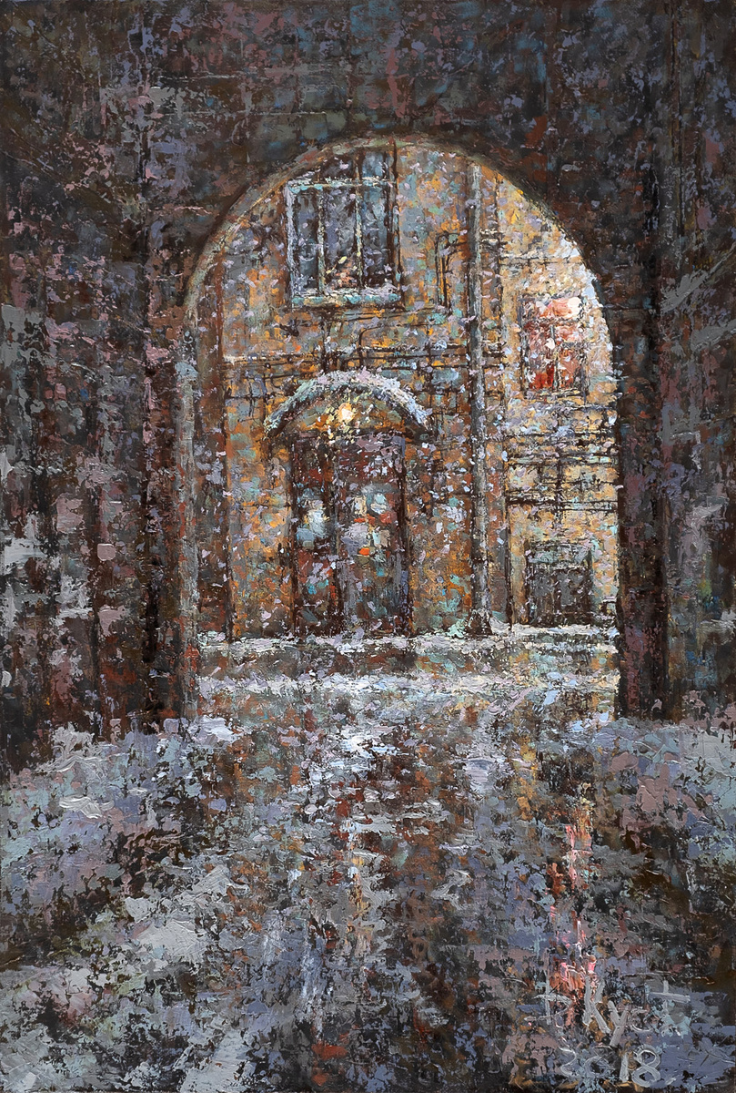 Художник Дмитрий Кустанович. Петербургский дворик, 90x60 см, холст, масло, 2018
