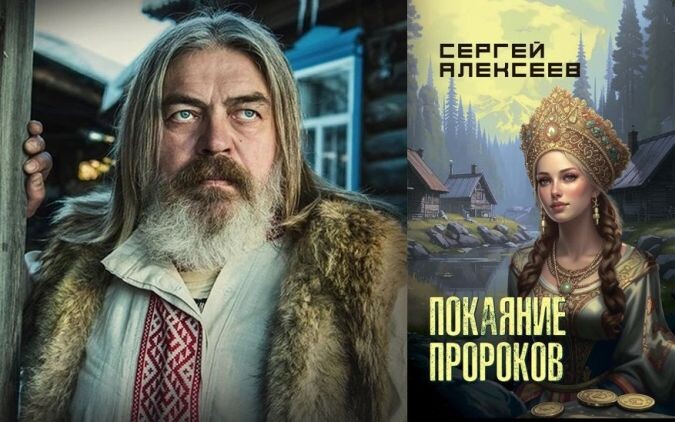 Сергей Алексеев и обложка его романа "Покаяние пророков" малоизвестного бумажного издания 2024 года