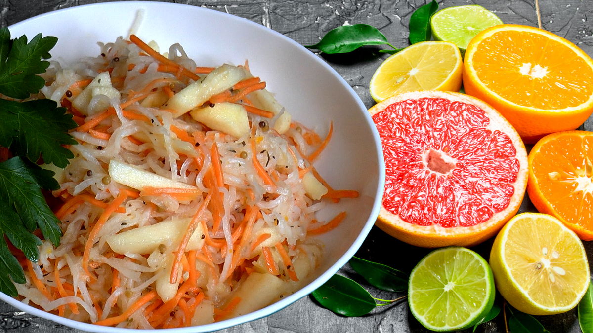 📌 Салат из дайкона (белой японской редьки) с морковью и яблоком