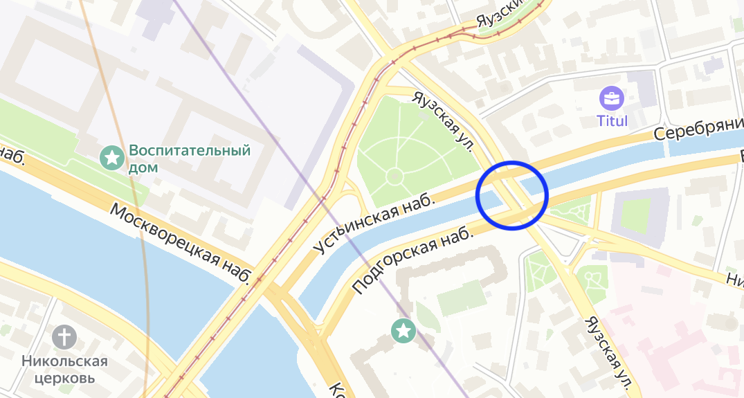 Астаховский мост на современной карте Москвы. Выделен синим кружочком. Яндекс.Карты.