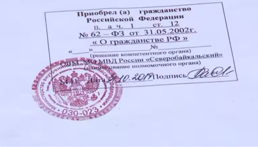 Так выглядит штамп о гражданстве. (Источник https://nts-tv.ru/news/87841/)
