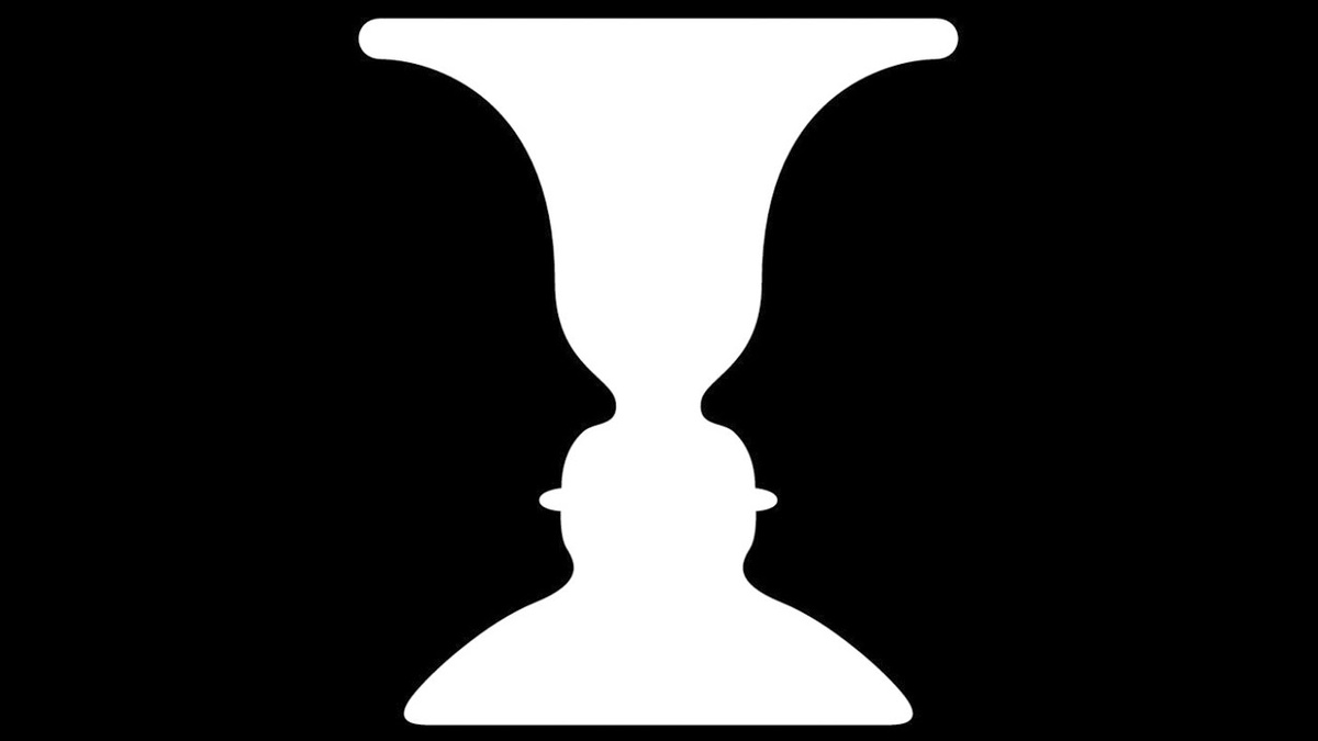 Ваза Рубина. На изображении можно увидеть либо вазу, либо два профиля лица, но не вазу и лица враз