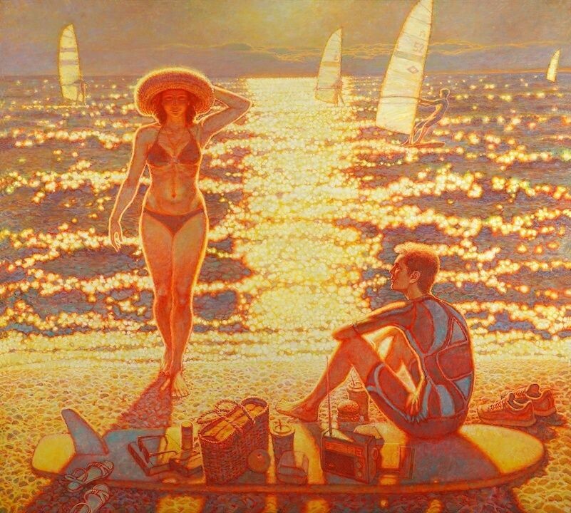 КАРТИНА ХУДОЖНИКА ИГОРЯ ПУГАЧА ПОД НАЗВАНИЕМ " НА ФОНЕ СОЛНЦА И МОРЯ ТЫ ЕЩЕ КРАСИВЕЕ "