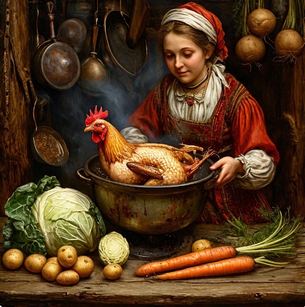 Картинка, созданная по воле автора, подразумевает наличие некоторых ингредиентов для щей