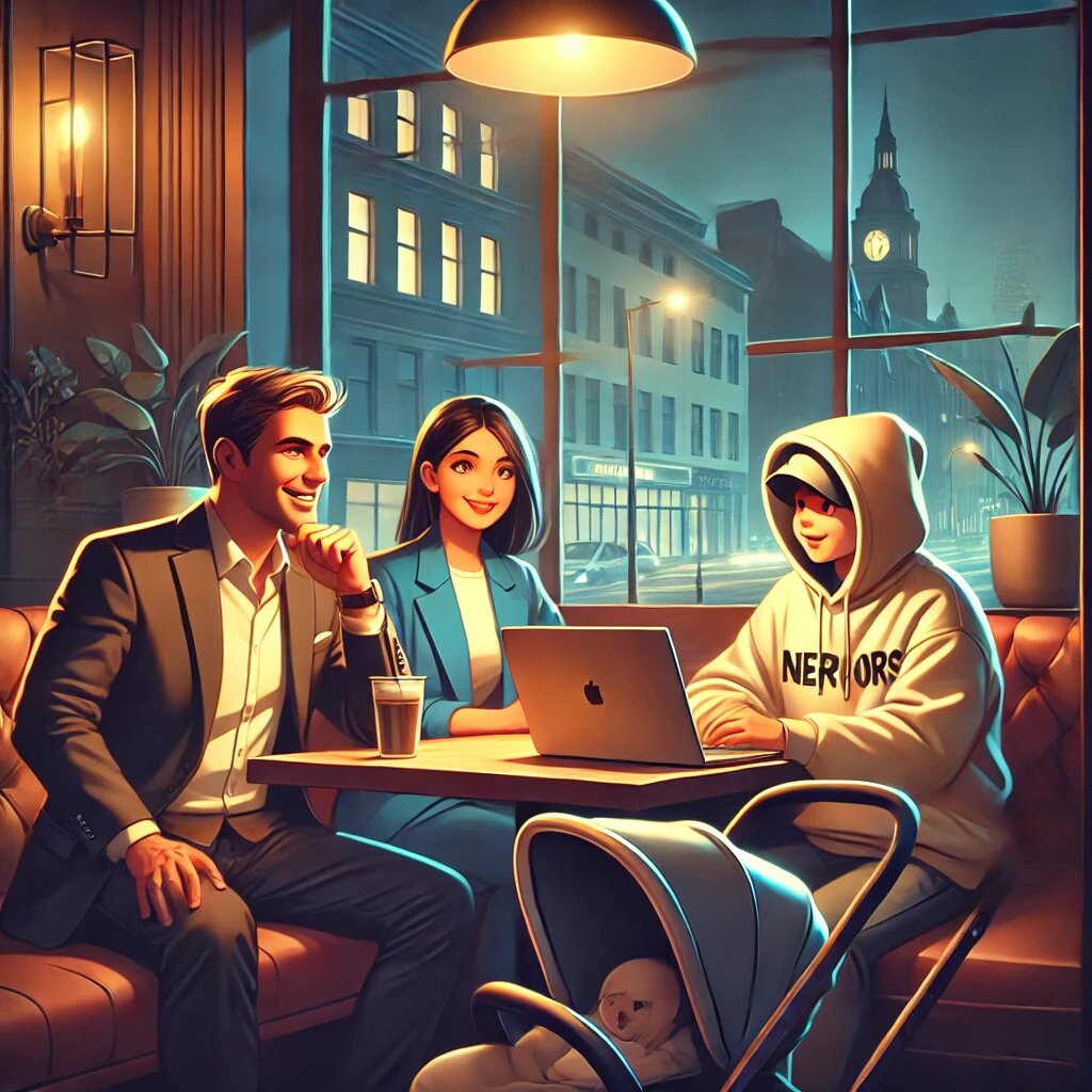 Три пути к свободе: Иван, Анна и Максим делятся своими успехами в уютном кафе, обсуждая, как удаленная работа изменила их жизнь.