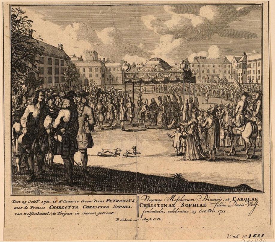 Петер Шенк Старший «Встреча царевича Алексея Петровича с принцессой Шарлоттой-Кристиной-Софией» / Государственный Эрмитаж, Санкт-Петербург