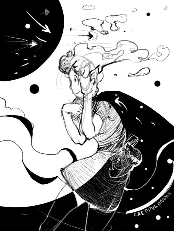 Большая часть визуального веса сосредоточена слева, в то время как справа пусто.  Фигура также смещена влево.