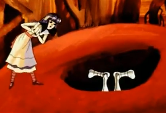 Кадр из ультфильма. Алиса и упавший с лошади Рыцарь. Чем ниже голова, тем глубже мысли.