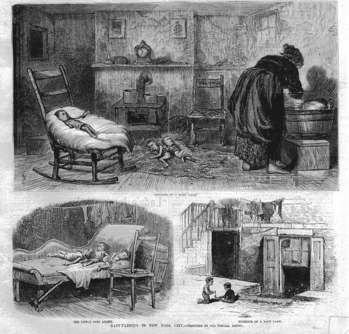 Рисунок «Бэби-ферминг» или частный детский приют. Конец 19 и начало 20 века 