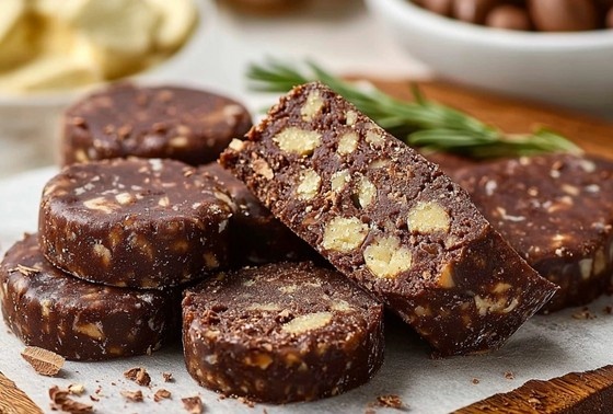    Сладкая колбаска из печенья и какао