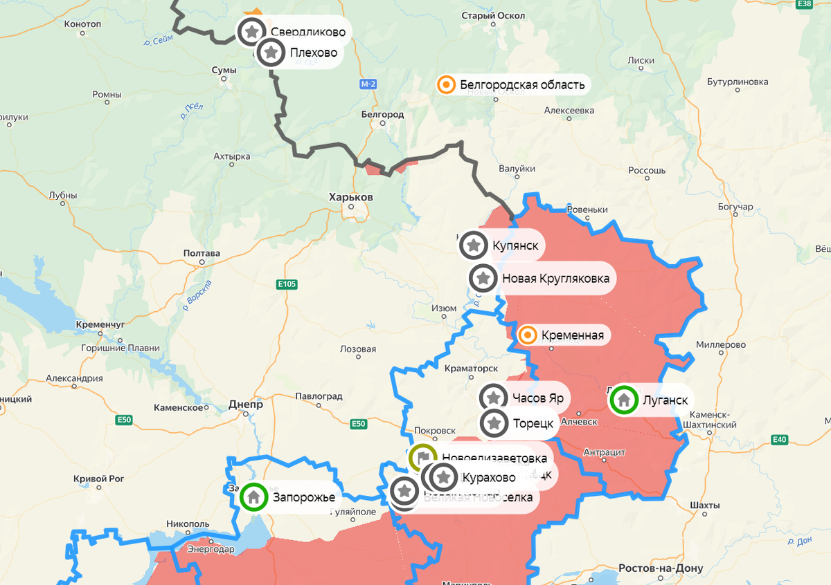 Карта СВО на 30 января. Фото: скриншот Яндекс Карты
