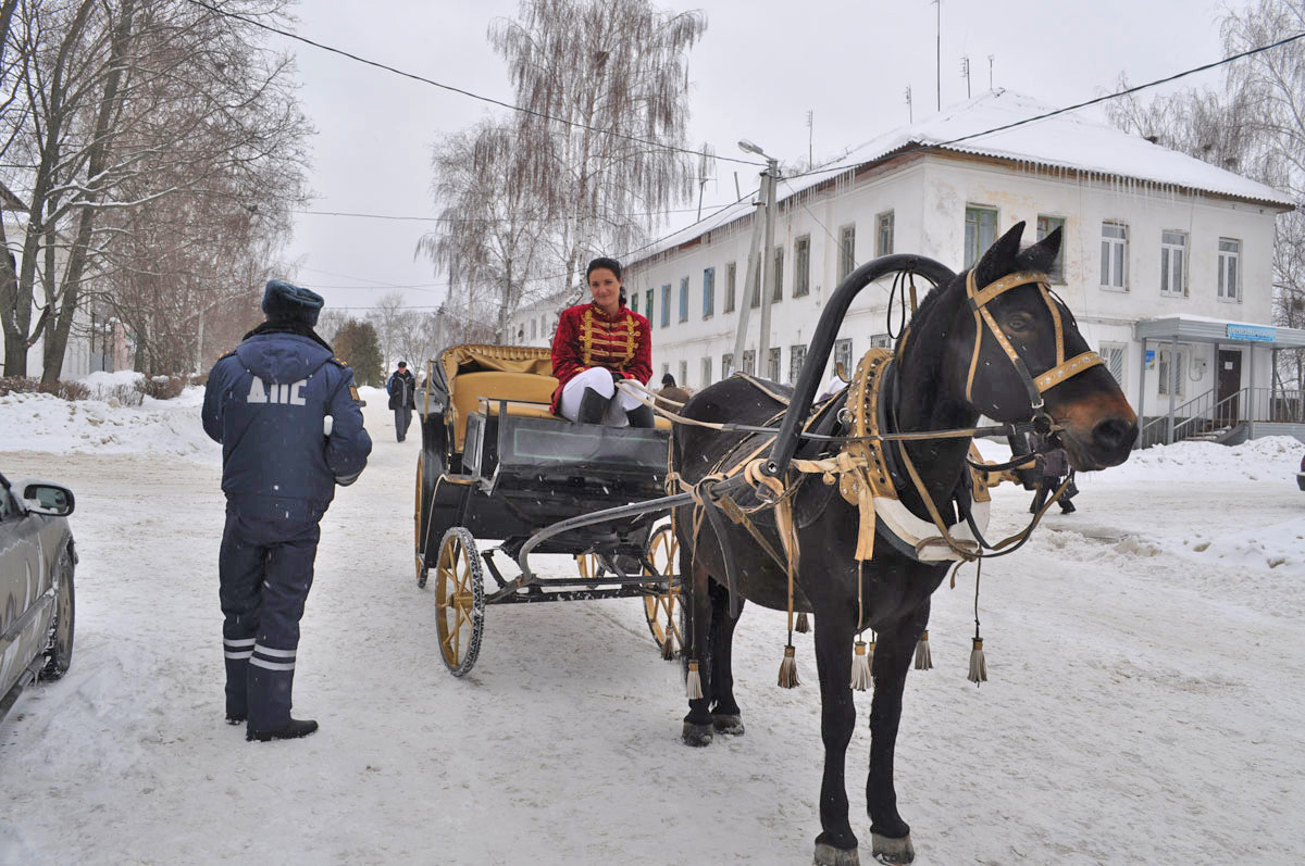 Фаетон c базы отдыха "Барсучок" на улицах Венёва. 4 марта 2012