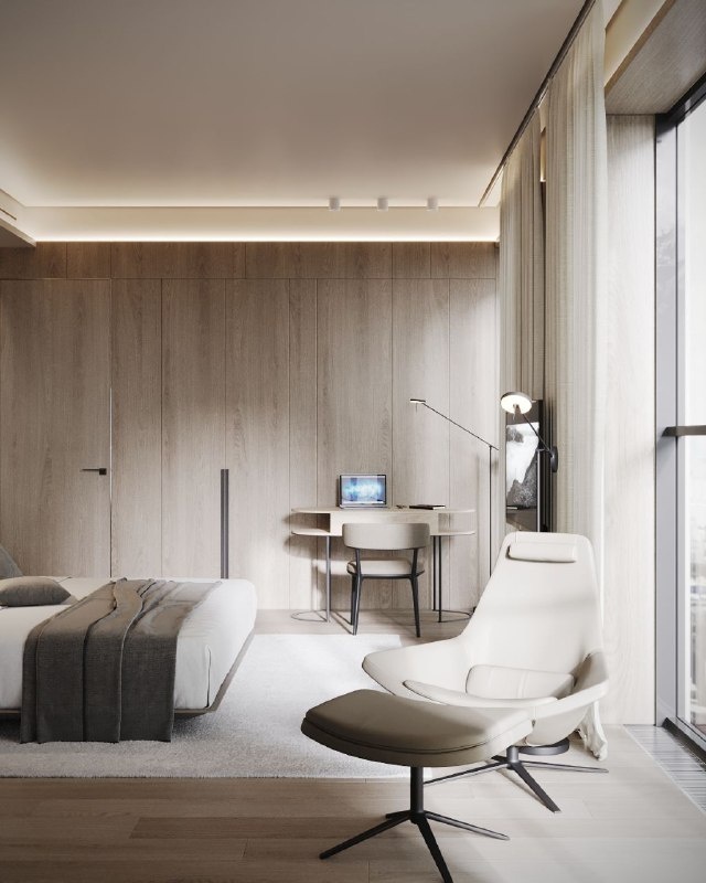 Дверь на скрытом коробе и стеновые панели DORIAN.RU из шпона в проекте дизайнера Татьяны Кононовой