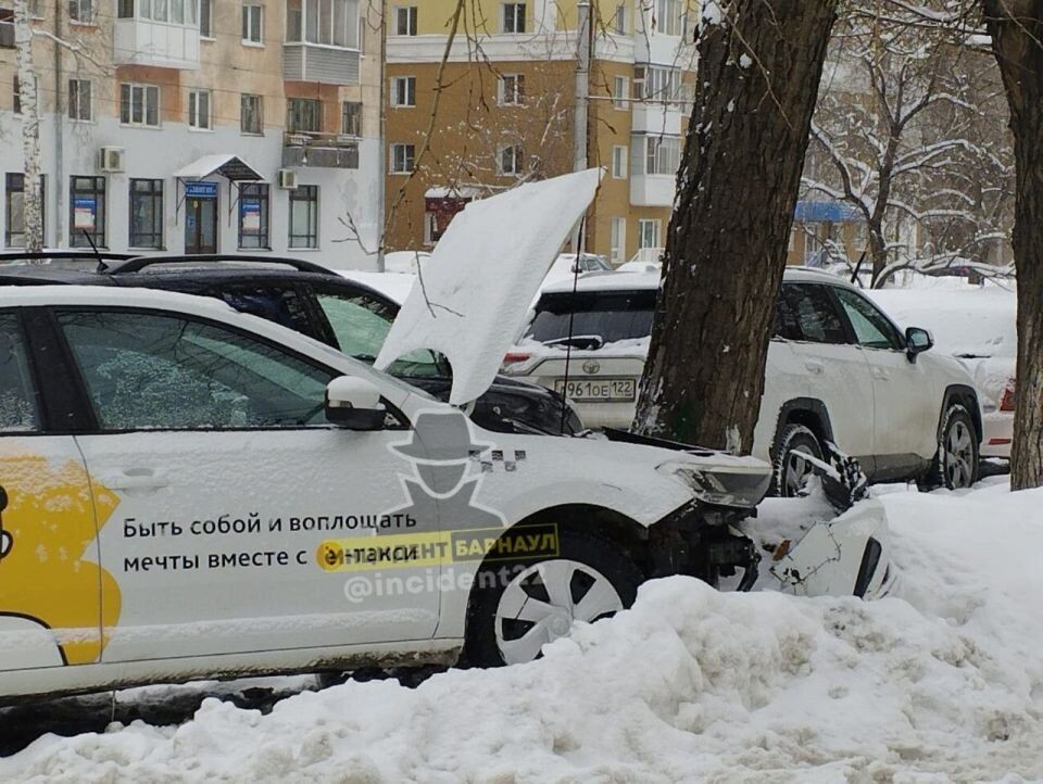    Такси въехало в дерево. Источник: t.me/incident22