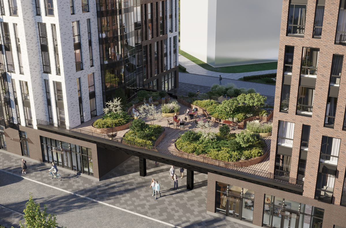 Пример визуализации стилобата в ЖК Respect