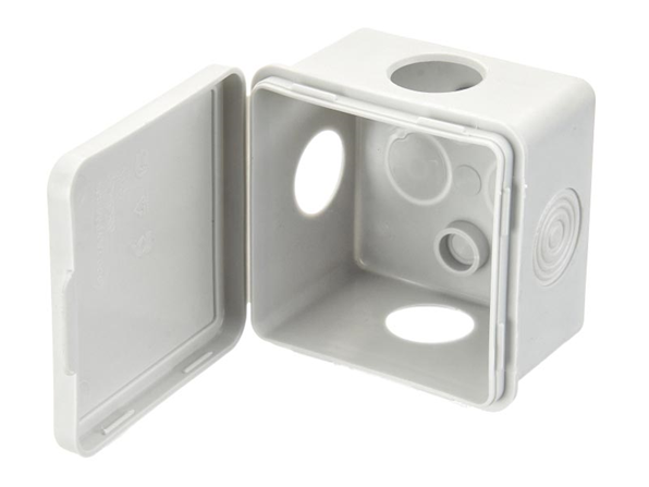 Коробка распаячная для открытой проводки 65*65*50мм (квадратная), 4 входа с гермовводами, IP54, серая