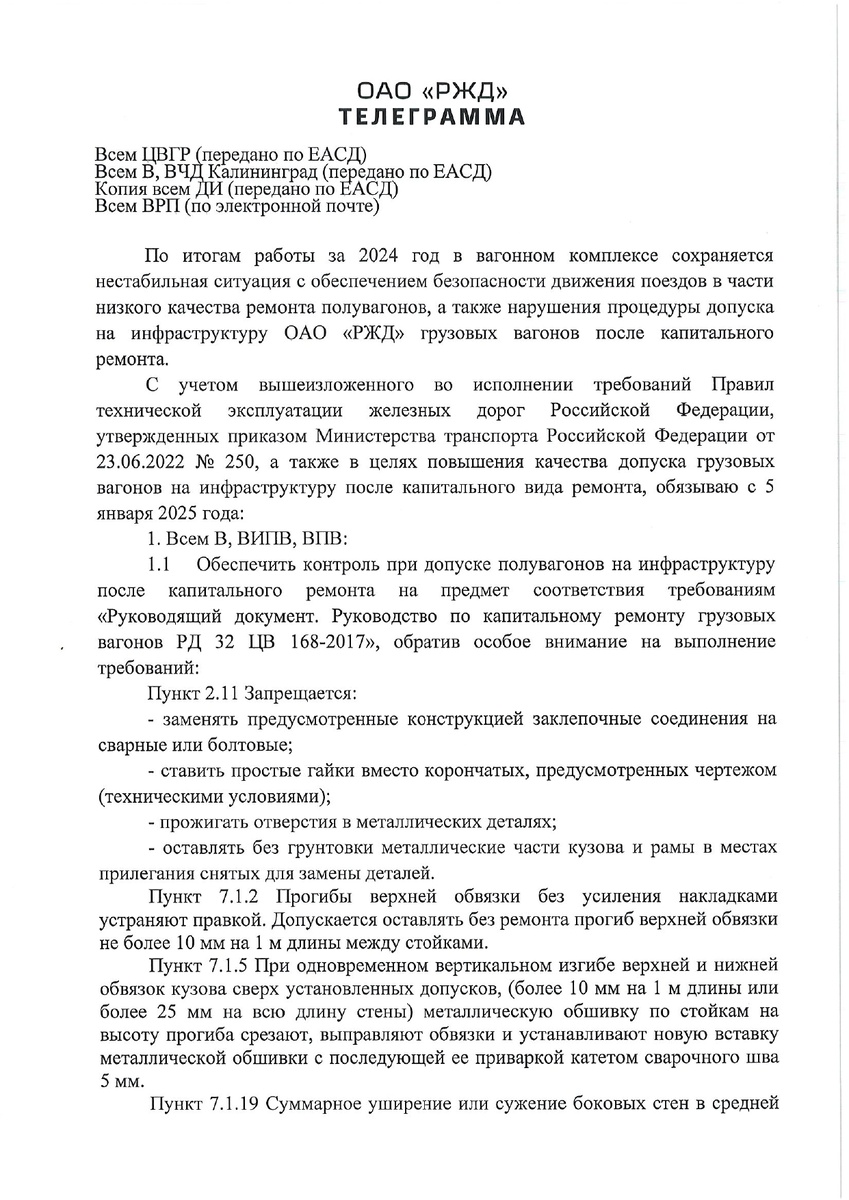 Телеграмма от 04.01.2025 № исх-29/ЦДИ