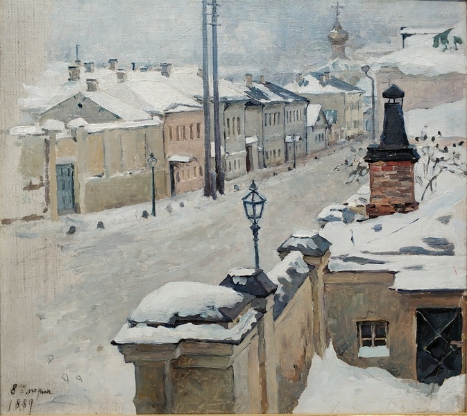 Мария Якунчикова. Москва зимой. Вид из окна на Среднюю Кисловку. 1889. Холст на картоне, масло. 27 х 30,5. Государственный мемориальный историко-художественный и природный музей-заповедник В.Д. Поленова