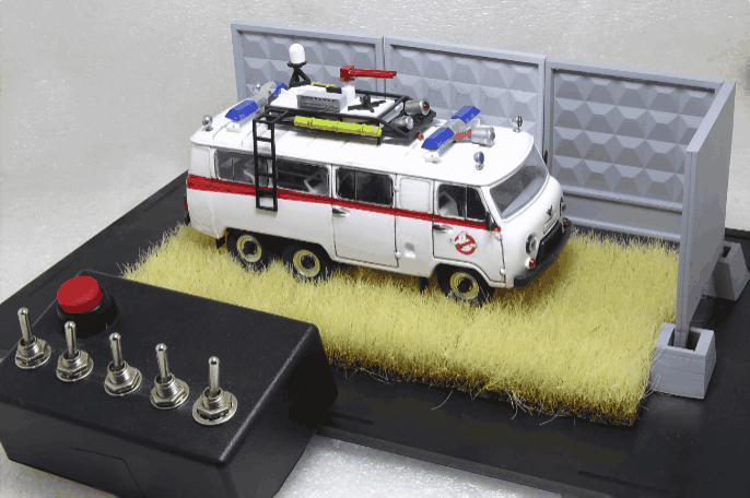 Рис. 21. Анимация работы диорамы с моделью автомобиля УАЗ-452К на службе у Охотников за привидениями в СССР 