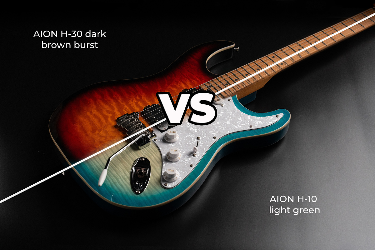 Электрогитары Aion H-30 dark brown burst vs Aion H-10 light green