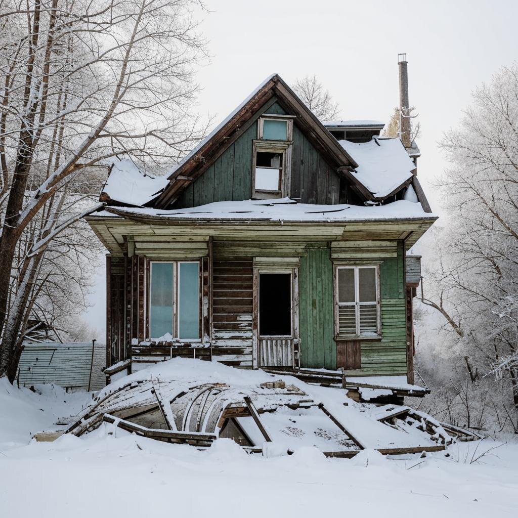 Ветхий дом. Иллюстрация сгенерирована нейросетью