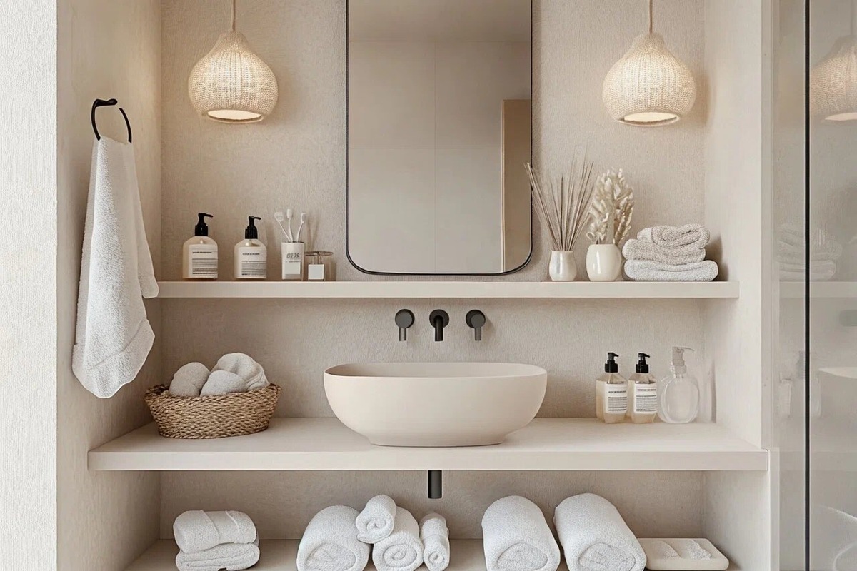 В минималистичной ванной придется искать место для косметики и аксессуаров