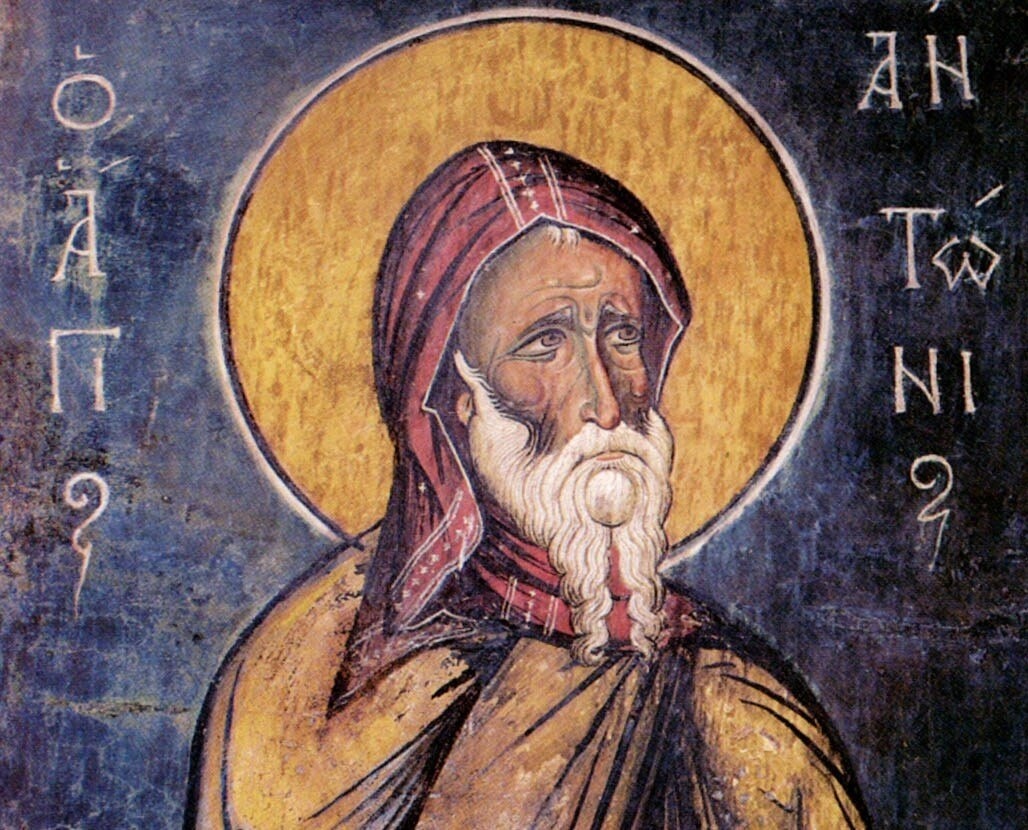 Преподобный Антоний Великий. Фреска. Кипр. Церковь Панагии Аракос. 1192 г.