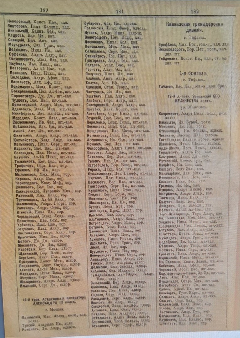 12-й грен. Астраханский Императора Александра III полк. г. Москва. Матковский, Мих. Фелиц., полк., ком. полка. То есть это - Матковский Михаил Фелицианович - командир полка с 1909 по 1911 годы. Общий список офицерским чинам русской императорской армии на 1 января 1910 года. https://www.ria1914.info/images/4/48/67_obschiy_spisok_1910.pdf