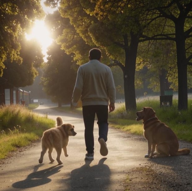 с собакой человек встречает утро не лежа на диване