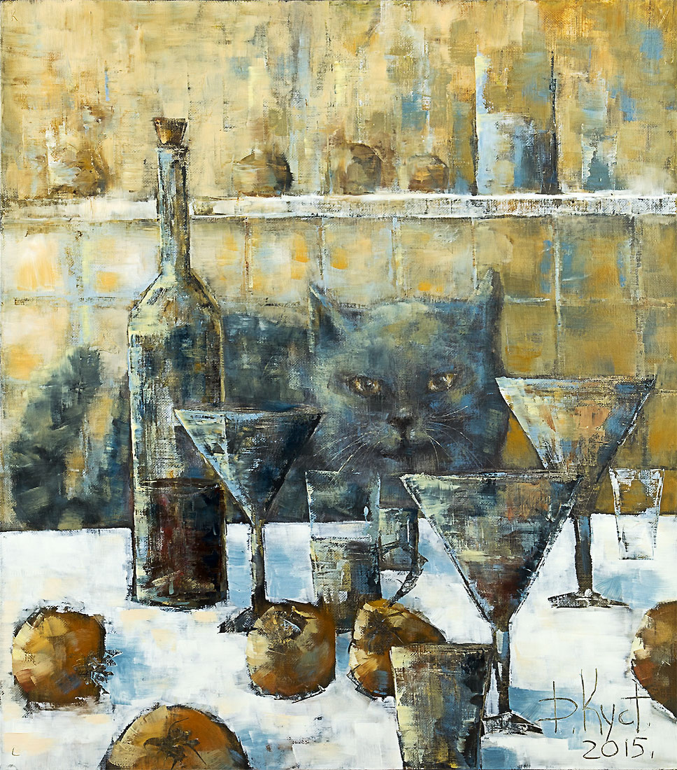 Художник Дмитрий Кустанович. Кот на кухне, 80x70 см, холст, масло, 2015