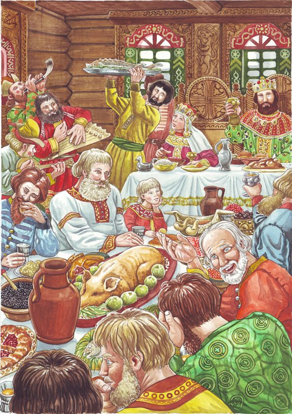Иллюстрация "Пир у князя Ярослава Всеволодовича", художник-Н. Фомин