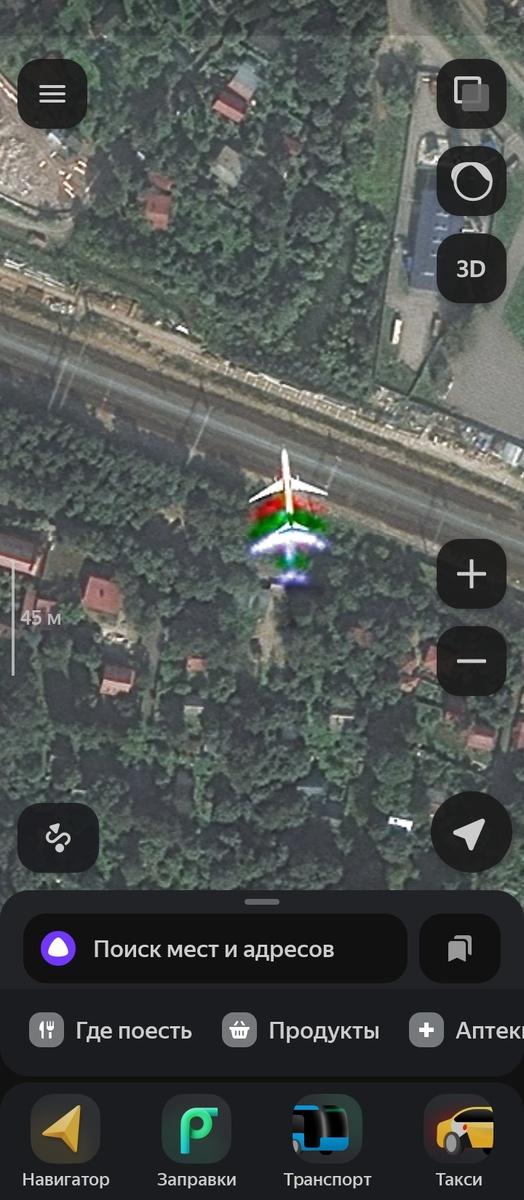 Самолёт попавший на снимок. Фото из мобильного приложения