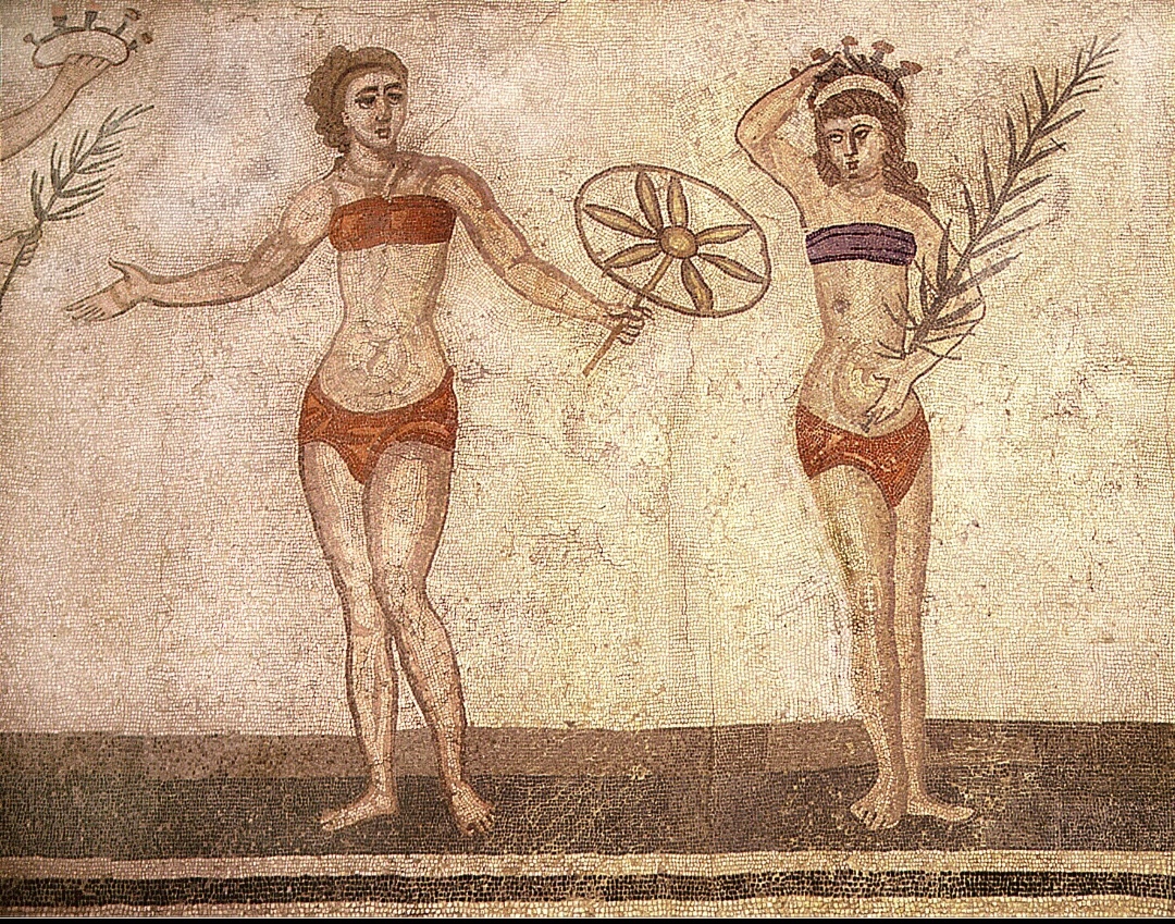 IV век до н.э. Изображение спортсменок, деталь мозаики   "Десять девушек"