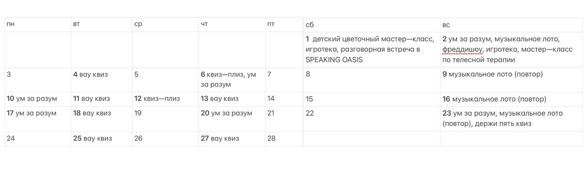 расписание мероприятий на февраль