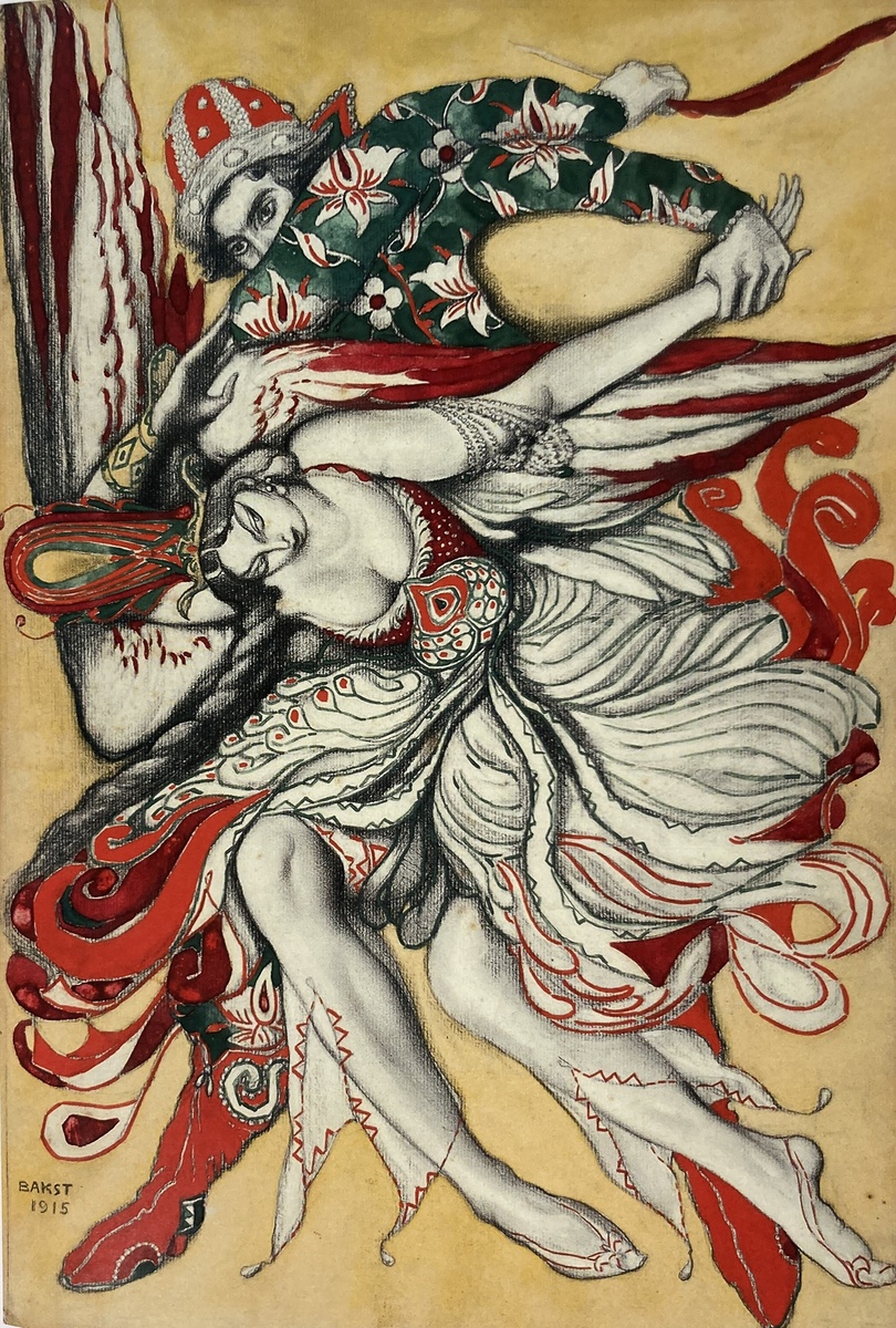 «Иван-царевич ловит Жар-птицу» рисунок Бакста к балету «Жар-птица». 