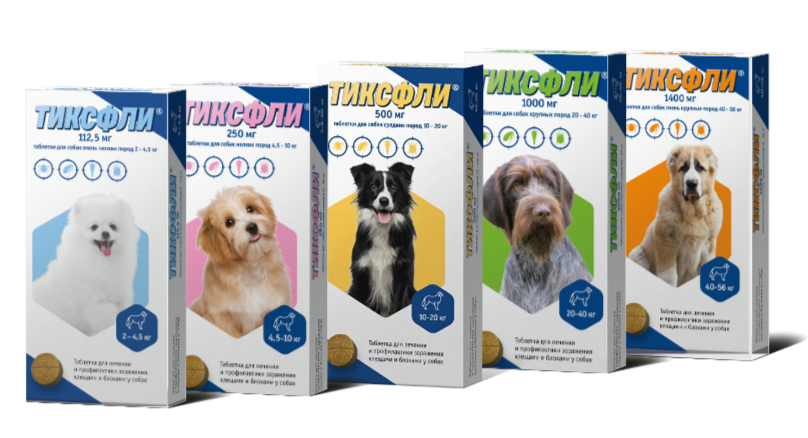 Средство от клещей для собак "Тиксфли" дозировки на вес от 2кг до 56кг